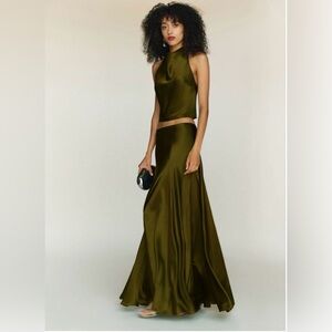 Reformation Sera Silk Two Piece Green - Size 6